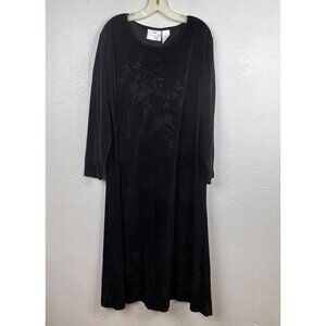 Vintage Erika II Studio Women's Black Velour Embroidered Maxi Dress Size 1X